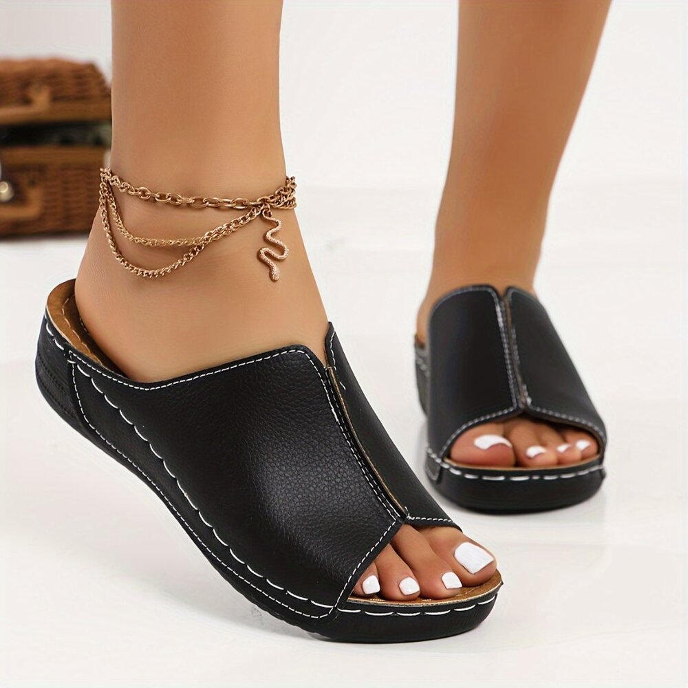 Platform Soft Sole Walking Slides, Comfort Beach Wedge Slides